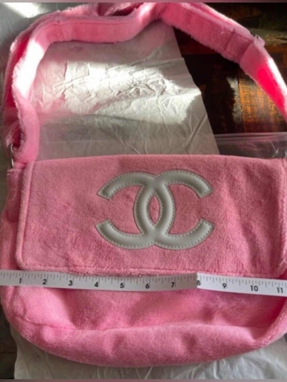 Chanel Precision Beauty Fluffy Pink Terry Cloth Crossbody Satchel - Picture 15 of 15